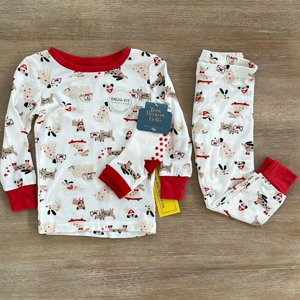 Tres Beau et Belle Toddler Dogs Bamboo Pajama Set 12 24 months
